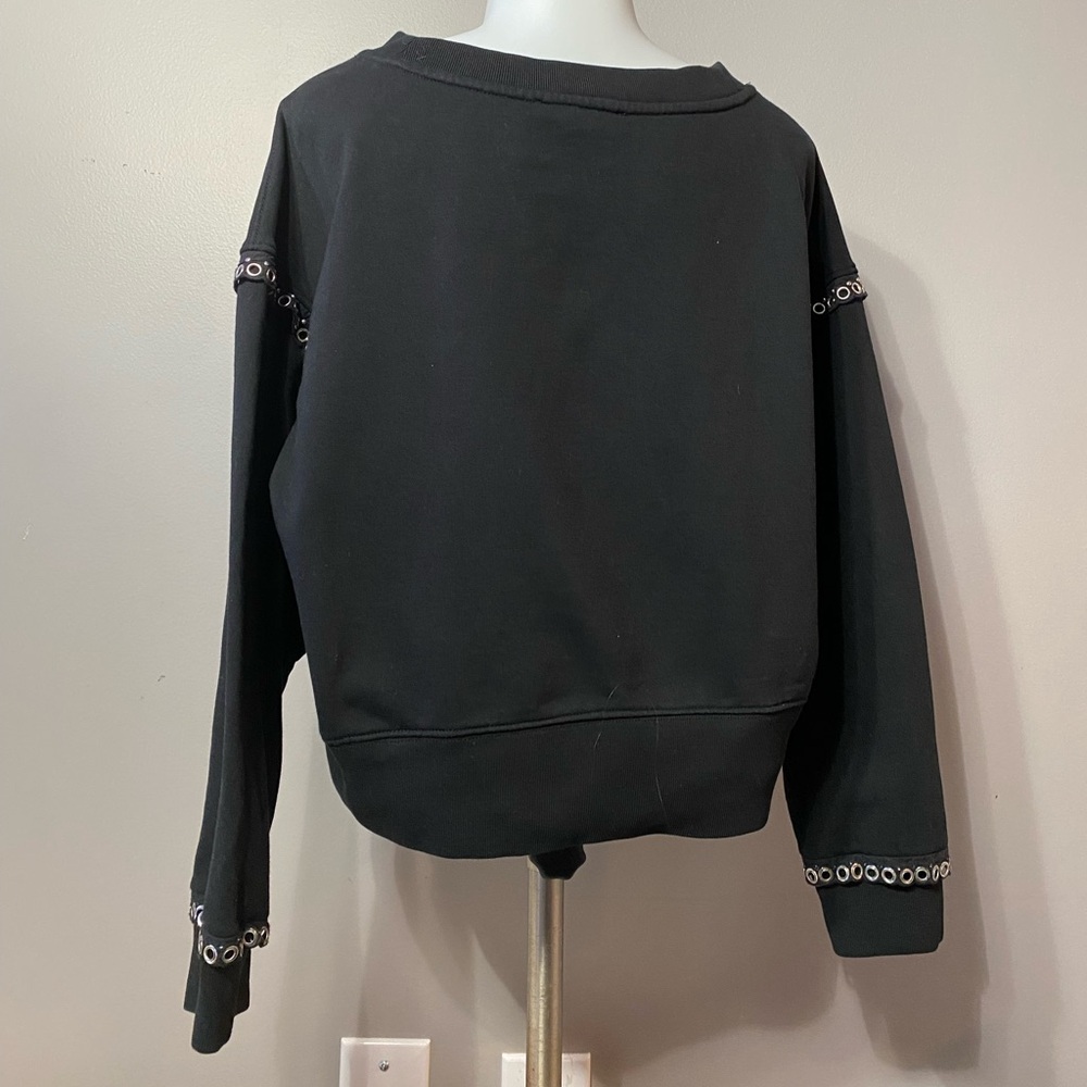Ladies ALLSAINTS S 
Black cropped Sweatshirt Ruffle
Silver metal grommets detail - Picture 3 of 8